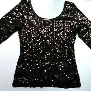 Banana Republic Vintage Womens Scoop Neck Dark Brown Full Sequin Sparkle Top